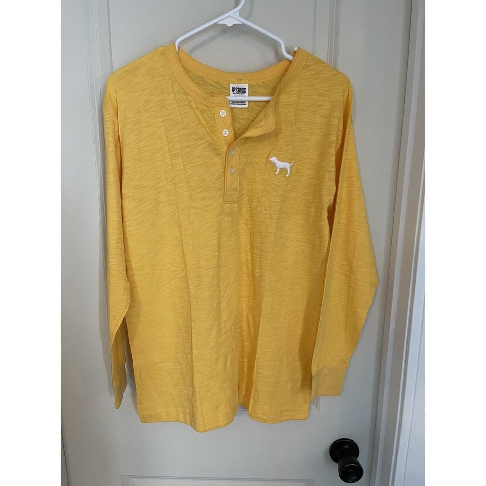 Victoria's Secret PINK Long Sleeve Campus Henley NEW Size XS Yellow